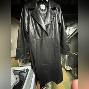 Worthington Black Faux Leather Trench Coat Size Medium NWT